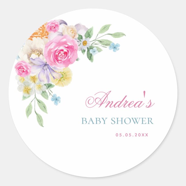 Helle Garden Floral Spring Summer Baby Dusche Runder Aufkleber (Vorderseite)