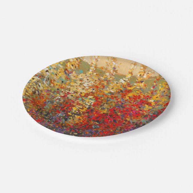 Helle Gartenmauer Frühlingsfest Wildblumen Pappteller (Schrägansicht)