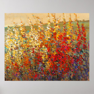 Helle Gartenmauer Frühlingsfest Wildblumen Poster