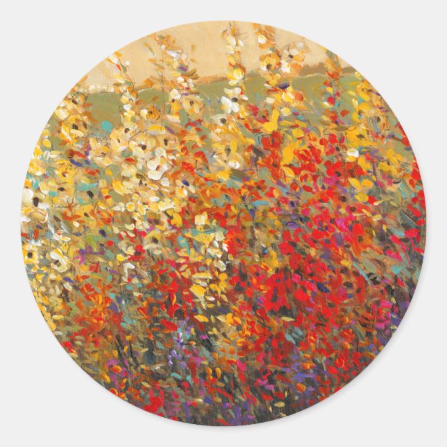 Helle Gartenmauer Frühlingsfest Wildblumen Runder Aufkleber (Vorderseite)