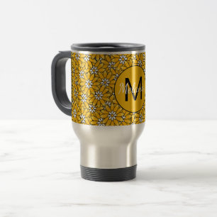 Helle gelbe Blumenmuster personalisiert Reisebecher