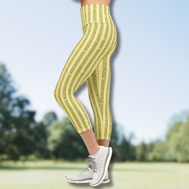 Helle gelbe Glitter-Style-Vertikalstreifen Capri Leggings (Von Creator hochgeladen)