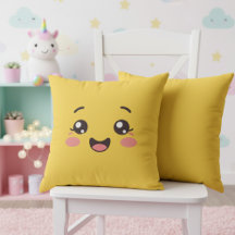 Helle gelbe Kawaii lächelnde Gesichts-Wurfkissen