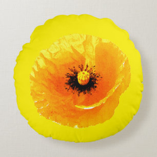 Helle gelbe Mohnblumen-Blumen-Abstrakte Hochzeit Rundes Kissen
