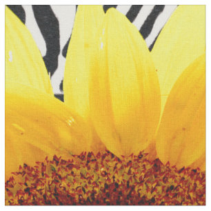 Helle gelbe Sonnenblume auf Zebra-Druck-Streifen Stoff