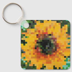 Helle gelbe Sonnenblume in Pixel-Art Schlüsselanhänger