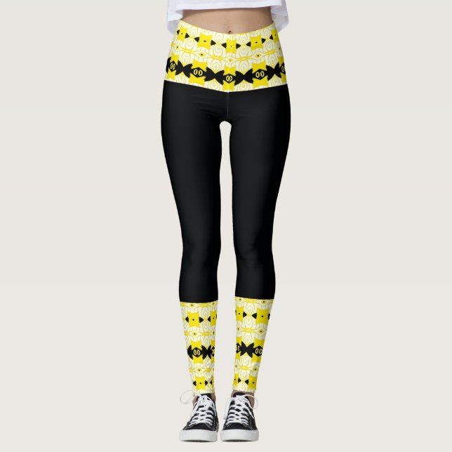 Helle gelbe und schwarze Tribal-Leggings Leggings (Vorderseite)
