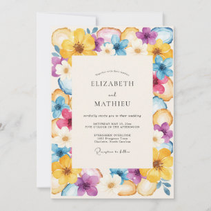 Helle gelbe Wildblumenhochzeit Einladung