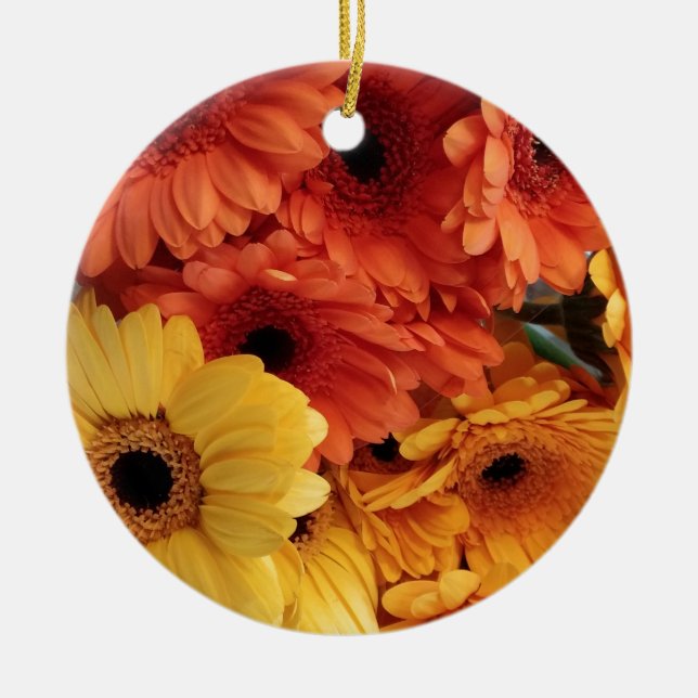 Helle Gerbera-Blume, Orangengelb, Flora Keramik Ornament (Vorne)