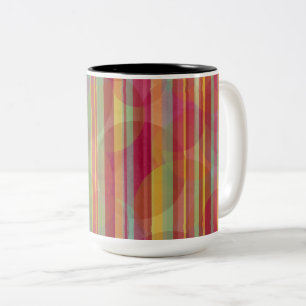 Helle gestreifte rote, goldene, rosa und grüne Tas Zweifarbige Tasse