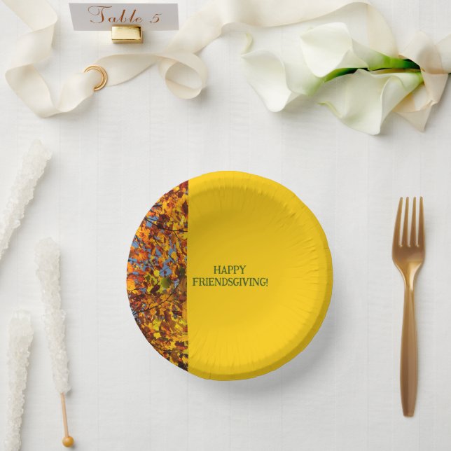 Helle Gold Blätter Erntedank Friendsgiving Pappteller (Hochzeit)