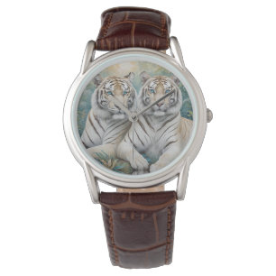 Helle Golden Tigers in einem blauen grünen Dschung Armbanduhr