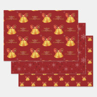 Helle goldene Glocken und rote Schneeflocken Weihn