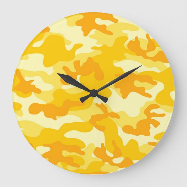 Helle, goldgelbe Camouflage-Dekoration farbenfroh Große Wanduhr (Vorderseite)