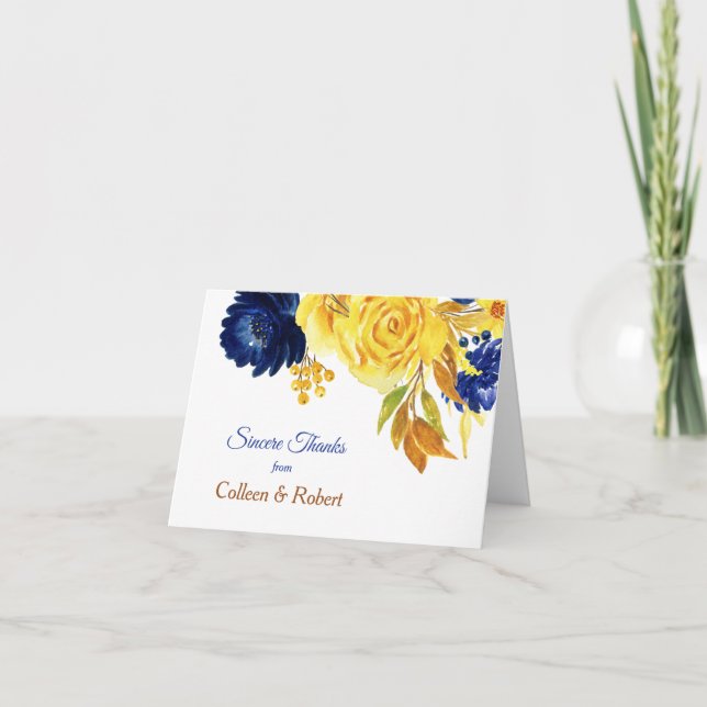 Helle Goldmedaille Blue Floral Wedding Dankeskarte (Vorderseite)