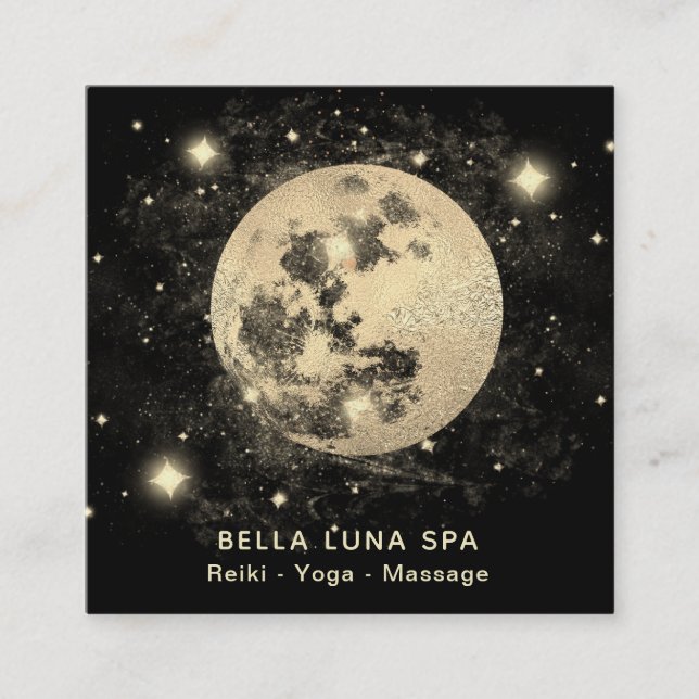 *~* Helle Goldmondsterne Quadratische Visitenkarte (Vorderseite)