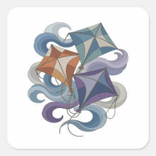 Helle graue Drachenfliegende Sticker-Kunst Quadratischer Aufkleber