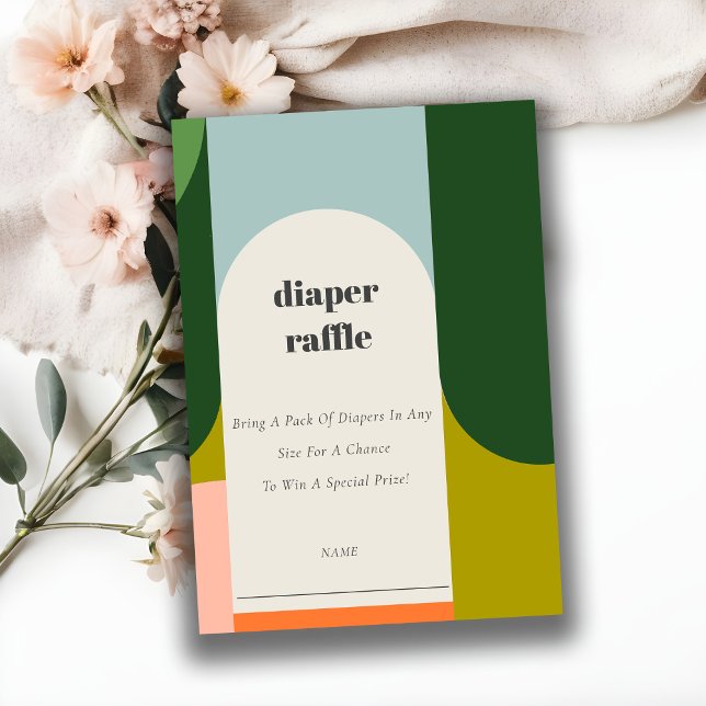 Helle Groovy Retro Arch Diaper Raffle Baby Dusche Begleitkarte (Von Creator hochgeladen)