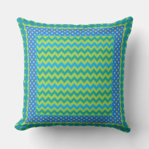 Helle grüne, blaue Chevronen, Polka Dots Kissen