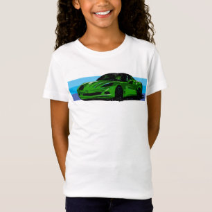 Helle grüne Corvette C6 mit blauen Streifen T-Shirt