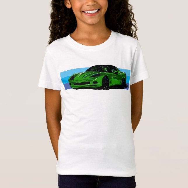 Helle grüne Corvette C6 mit blauen Streifen T-Shirt (Vorderseite)