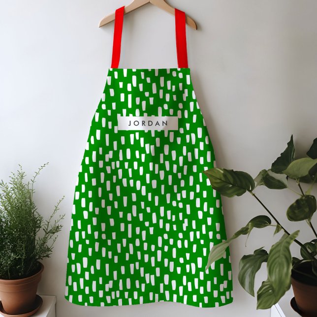 Helle grüne Dashing-Schürze Schürze (Dashing green and white personalized apron.)