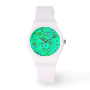 Helle grüne Flower-Power-Muster Armbanduhr