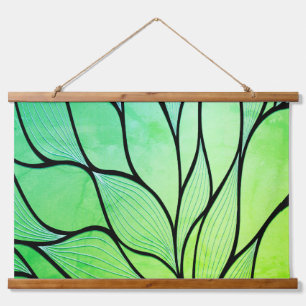 Helle grüne kreative Leave-Muster  Wandteppich Mit Holzrahmen