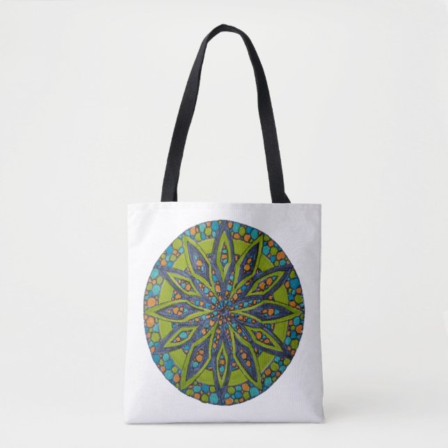Helle grüne/navy Sternen-Mandala-Tasche (Vorderseite)