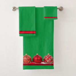 Helle, grüne und rote Weihnachtsschmuck Badhandtuch Set