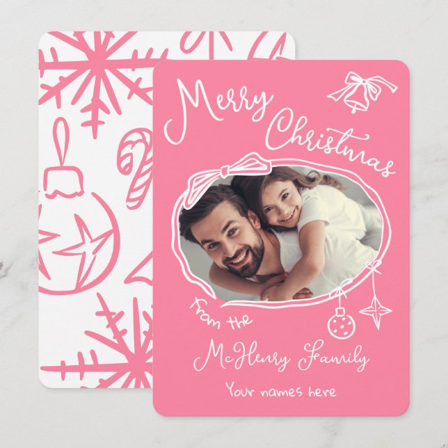 Helle Hand Draodle Foto Weihnachtskarte Einladung (Vorne/Hinten)