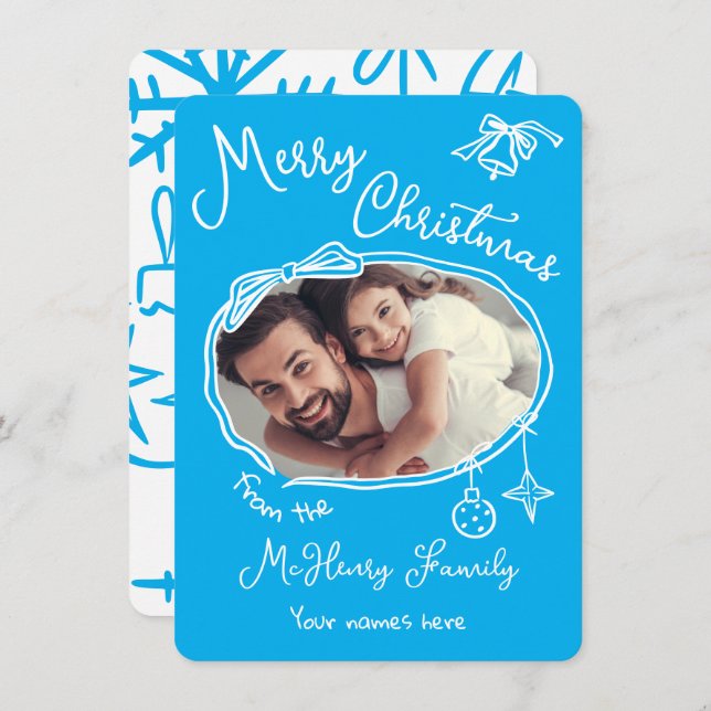 Helle Hand Draodle Foto Weihnachtskarte Einladung (Vorne/Hinten)