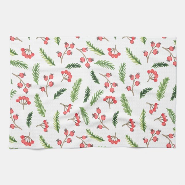 Helle Hand gezeichnet Weihnachtsmistletoe Muster Geschirrtuch (Horizontal)