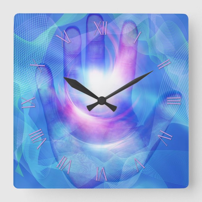 Helle Hand Quadratische Wanduhr (Vorderseite)