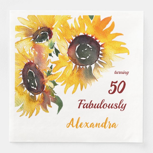 Helle Happy Sonnenblume Wasserfarbe Fabulous 50 Serviette (Vorderseite)