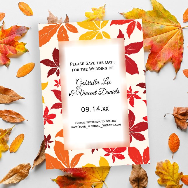 Helle Herbstlaub Hochzeit speichern das Datum Save The Date (Set a warm Autumnal tone with the seasonal Bright Fall Leaves Wedding Save the Date Cards.)