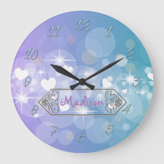 Helle Herzen Große Wanduhr (Vorderseite)