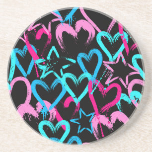 Helle Herzen und Sterne, nahtloses Muster. Getränkeuntersetzer