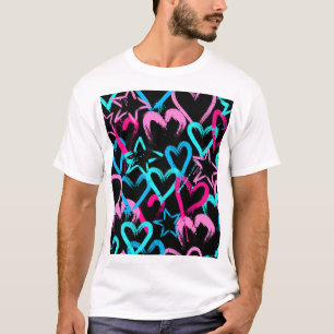 Helle Herzen und Sterne, nahtloses Muster. T-Shirt