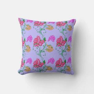 Helle Hibiskus-Muster auf lila Kissen