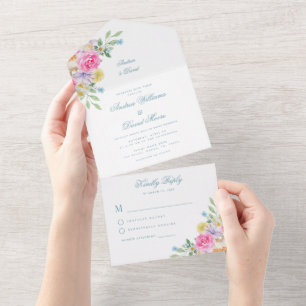 Helle Hochzeit im Wasserfarbengarten All In One Einladung