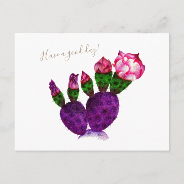 Helle Kaktus mit Blume Pen Zeichnend botanisch Postkarte (Vorderseite)