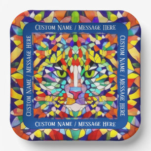 Helle Katzengesicht in Regenbogenfarben - Individu Pappteller