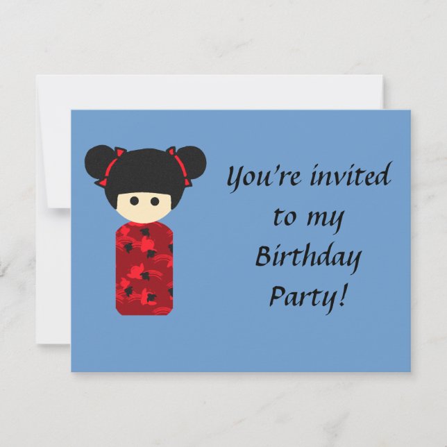 Helle Kokeshi Geburtstagseinladung Einladung (Vorderseite)