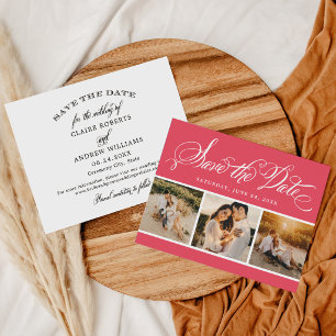 Helle Korallen-Kalligrafie Drei-Foto-Hochzeit Save The Date