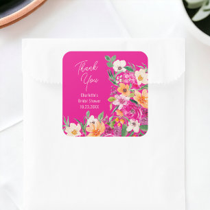 Helle, kühne wilde Blumen Schriftzug Brautdusche Quadratischer Aufkleber