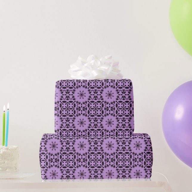 Helle Lavendelpurpur-Ebenholz-Schwarz-Sternblume Geschenkpapier (Partygeschenke)