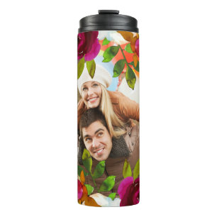 Helle Lila Boho Floral und Federn mit Foto Thermosbecher