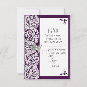 Helle lila-weiße Spitzenhochzeit R.S.V.P RSVP Karte