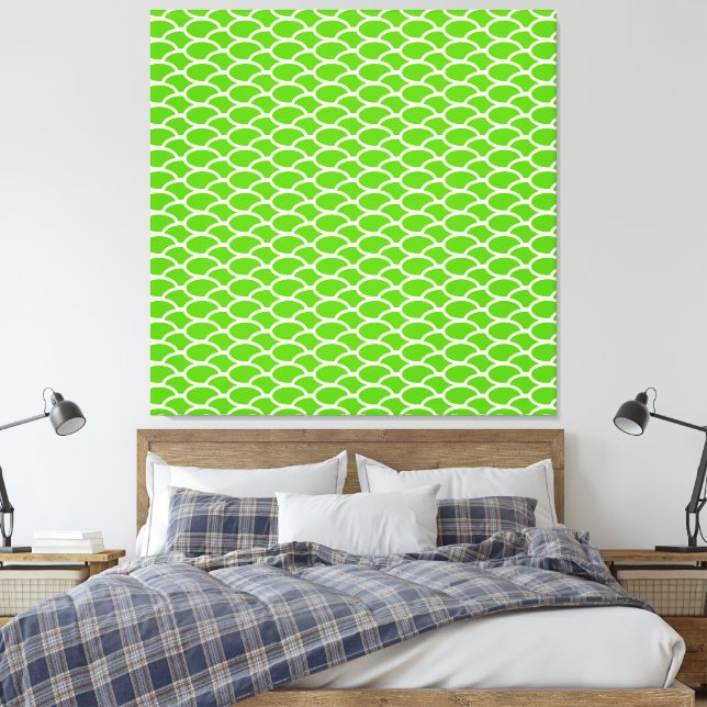 Helle Lime Green Overlapping Ocean Waves Muster Leinwanddruck (Insitu (Schlafzimmer))
